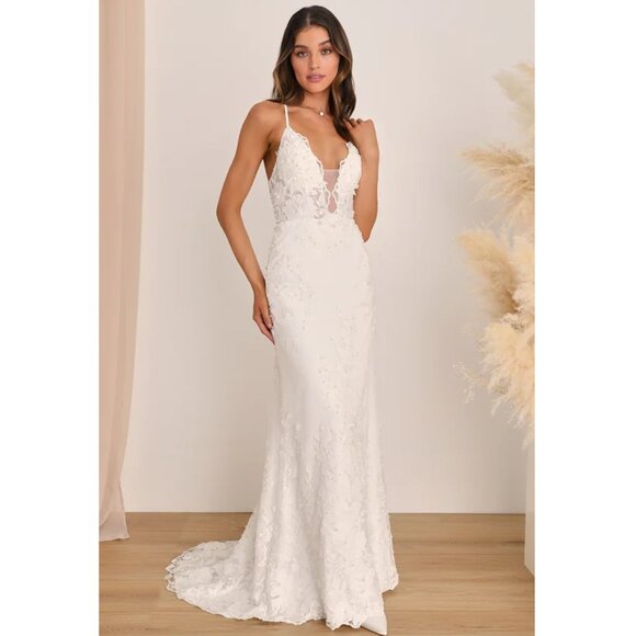 Lulus Ivory Enchanted Eternity Maxi (Bridal), #2006756, Size 8, $325 - Picture 1 of 8
